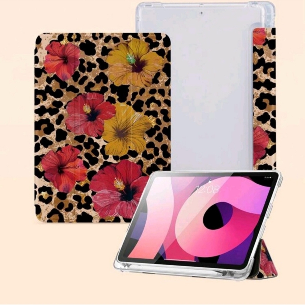 Floral Tablet Case with Leopard Print-Apple iPad Air 11in